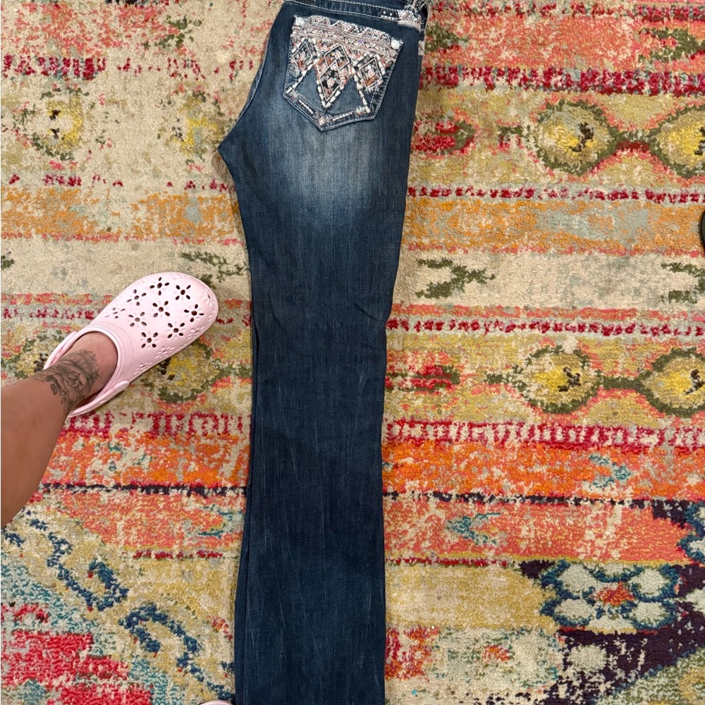 Grace in LA Indigo Boot Cut Jeans with Detailed Pocket